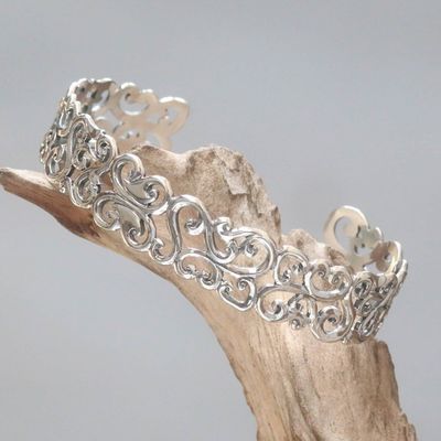 Alternate image for Hand Crafted Sterling Silver Cuff Bracelet with Floral Motif Elegant Fern