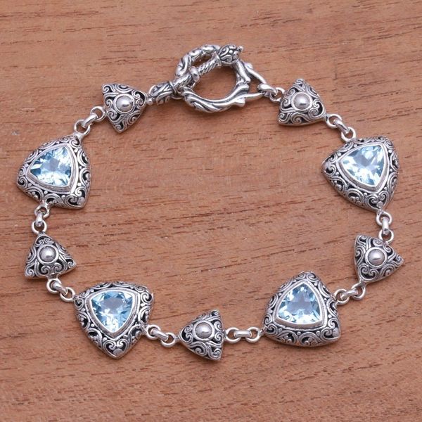 Alternate image for Triangular Blue Topaz Link Bracelet from Bali Triangles of Swirls