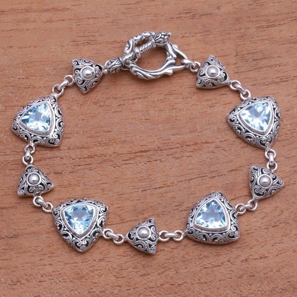 Triangular Blue Topaz Link Bracelet from Bali 'Triangles of Swirls'