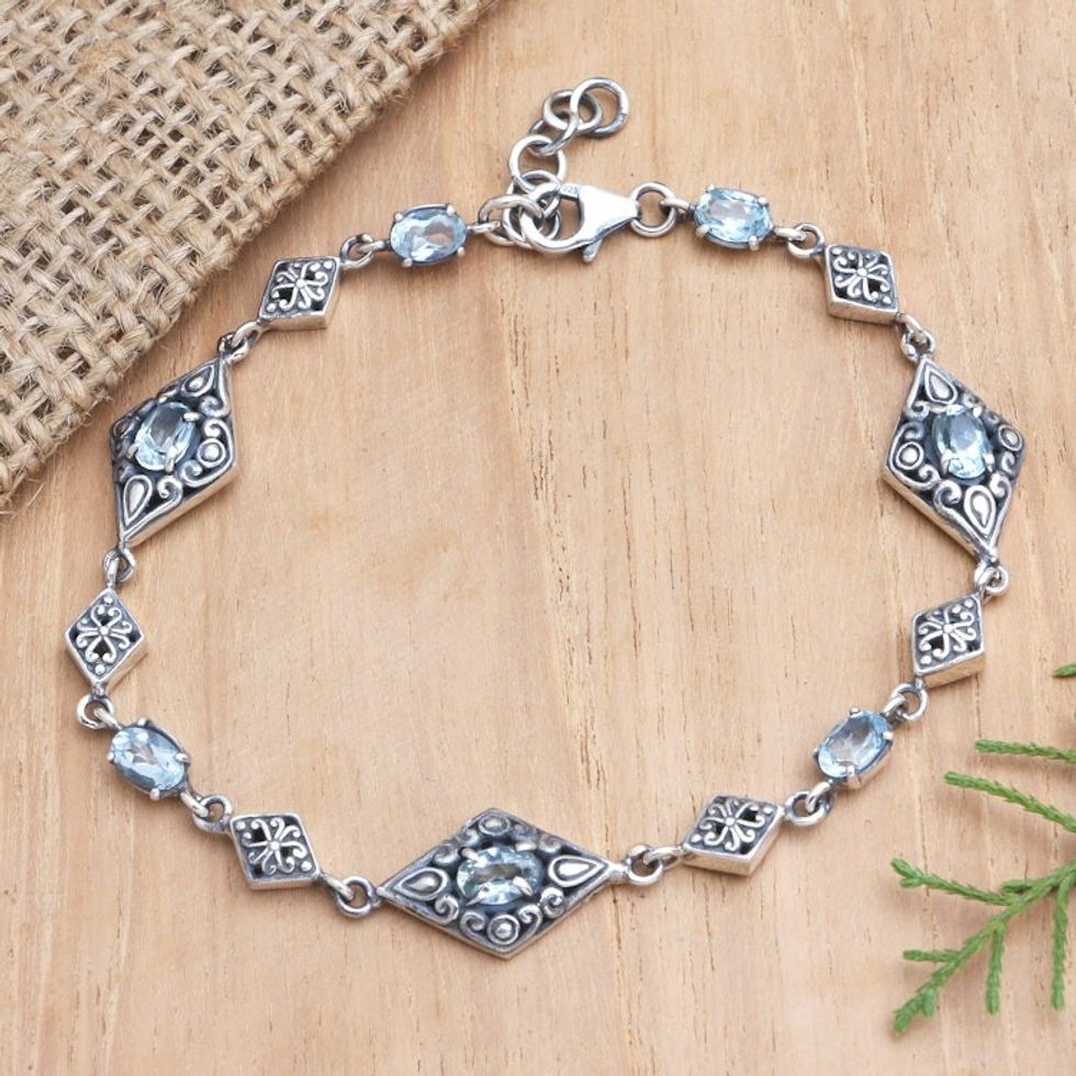 Sterling Silver and Blue Topaz Link Bracelet from Bali 'Blue Ice Caps'