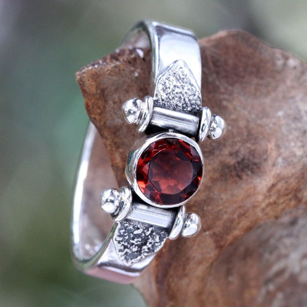 Modern Sterling Silver Garnet Ring 'Mystical Eye'