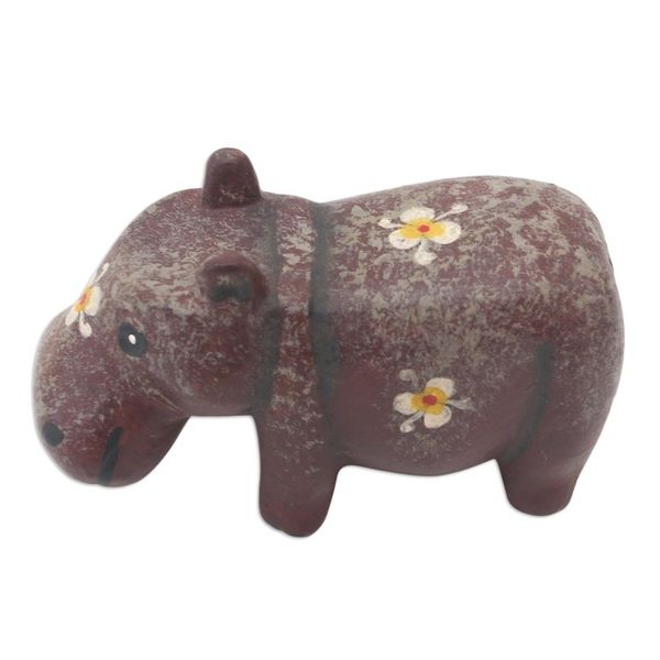 Alternate image for Hippo Wood Figurine Hand-carved  Hand-painted in Indonesia Chubby Hippopotamus
