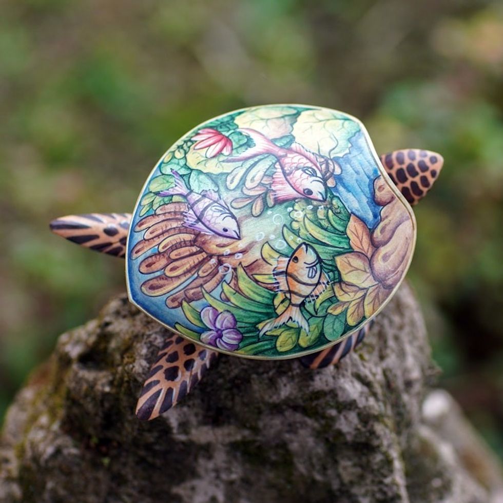 Hand Crafted Wood Jewelry Box 'Sea Turtle'