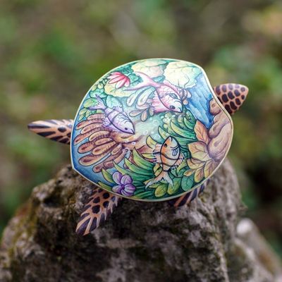 Alternate image for Hand Crafted Wood Jewelry Box Sea Turtle