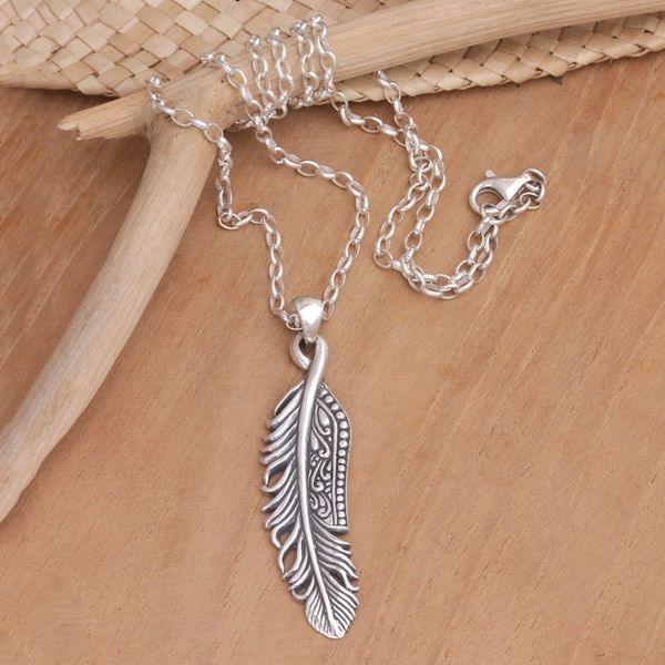 Alternate image for Sterling Silver Feather Pendant Necklace from Bali Virtuous Feather