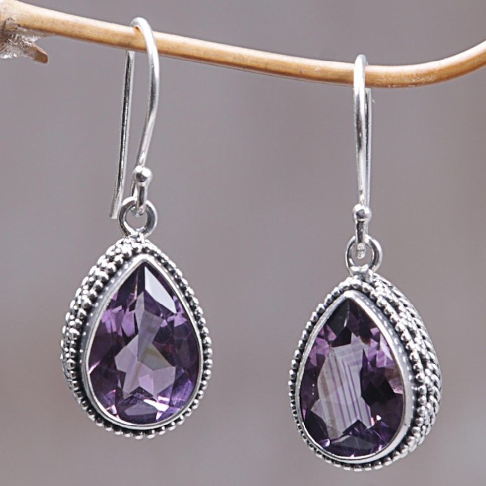 925 Silver Earrings with Amethyst Total 8 Carats from Bali 'Sparkling Dew'