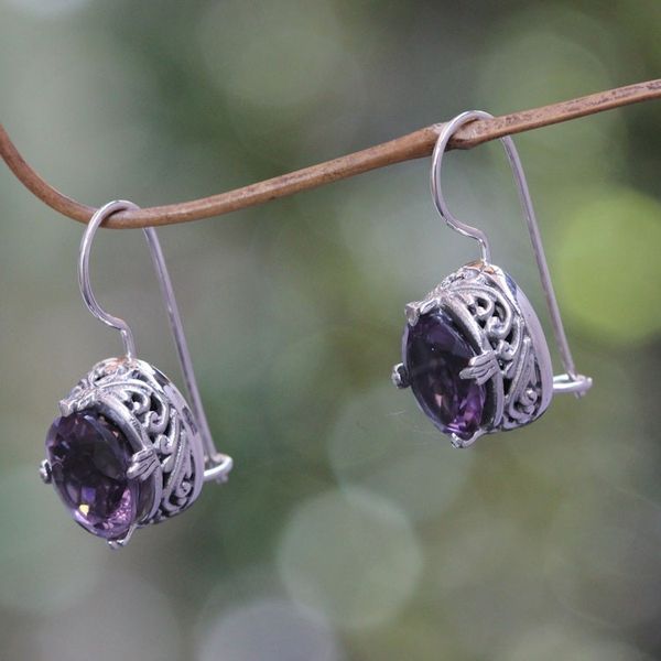 Alternate image for Handmade Sterling Silver Amethyst Drop Earrings Angelic Aura