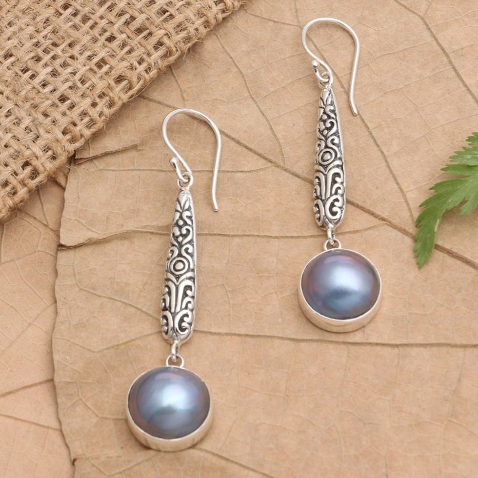 Blue Cultured Mabe Pearl Earrings 'Balinese Vision'