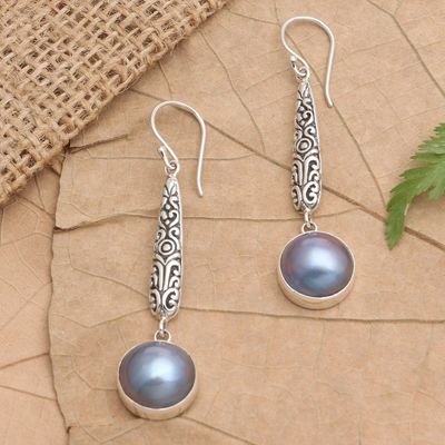 Alternate image for Blue Cultured Mabe Pearl Earrings Balinese Vision