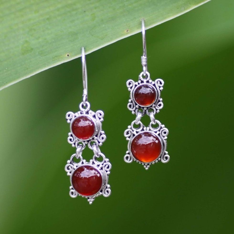 Carnelian Sterling Silver Dangle Earrings 'Radiant Queen'