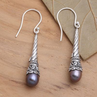 Alternate image for Balinese Handcrafted Cultured Peacock Pearl Earrings Peacock Beacon Glow