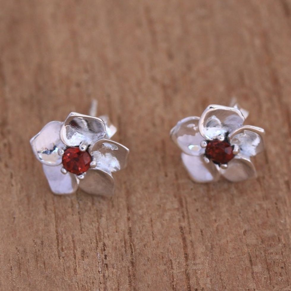 Floral Garnet Stud Earrings Crafted in Bali 'Jepun Soul'