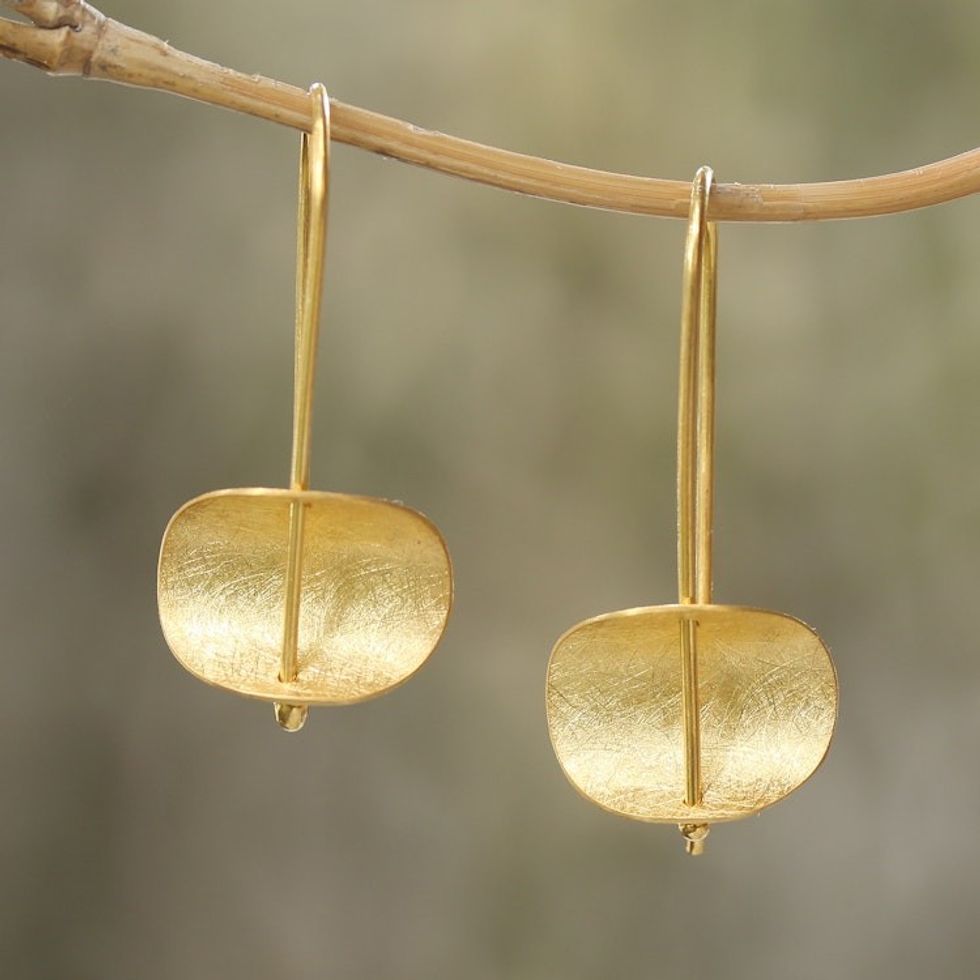 Modern 18k Gold Plated Sterling Silver Drop Earrings 'Urban Minimalism'