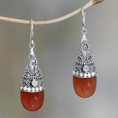 Alternate image for Chalcedony and rainbow moonstone dangle earrings Bali Tradition