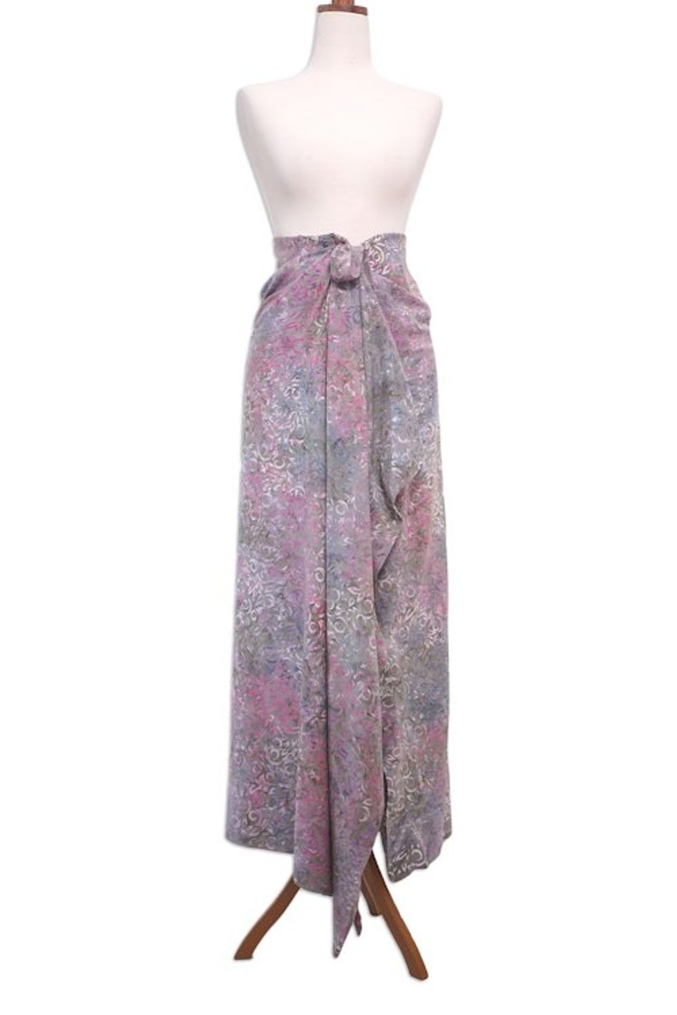 Colorful Rayon Sarong with Batik Leafy Pattern from Bali 'Happy Foliage'