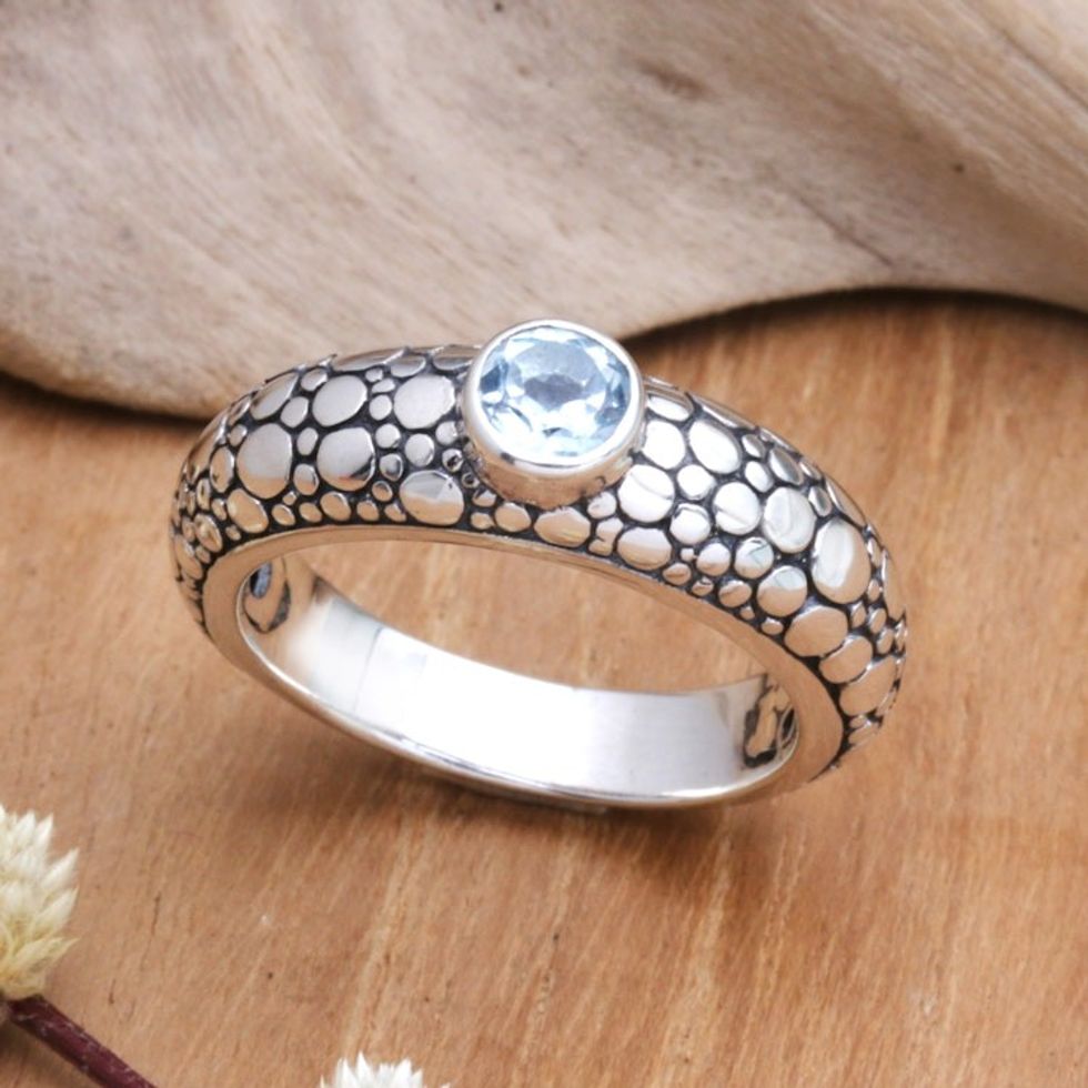 Single Stone Ring with a Faceted Blue Topaz Jewel from Bali 'Harmonious Ocean'