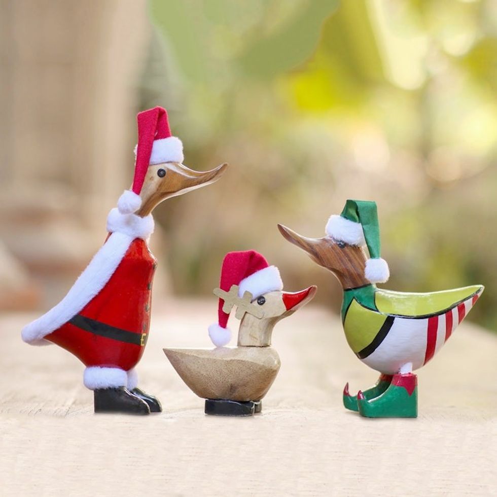 Set of 3 Bamboo Root and Wood Christmas Accents from Bali 'Santa's North Pole Team'