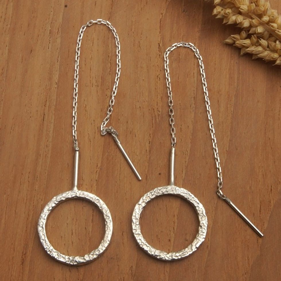 Sterling Silver Threader Earrings with Round Pendants 'Round Memories'