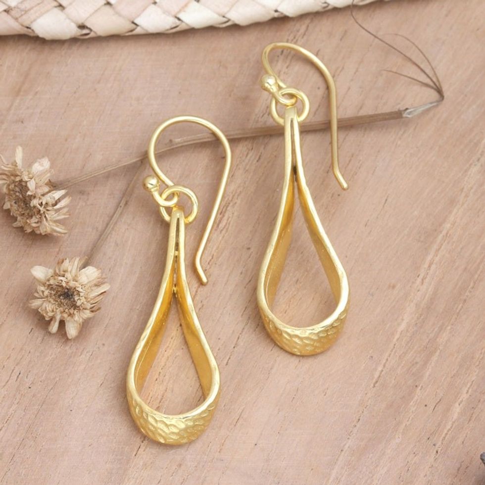 Balinese 18k Gold-plated Modern Dangle Earrings 'Enchanting Style'