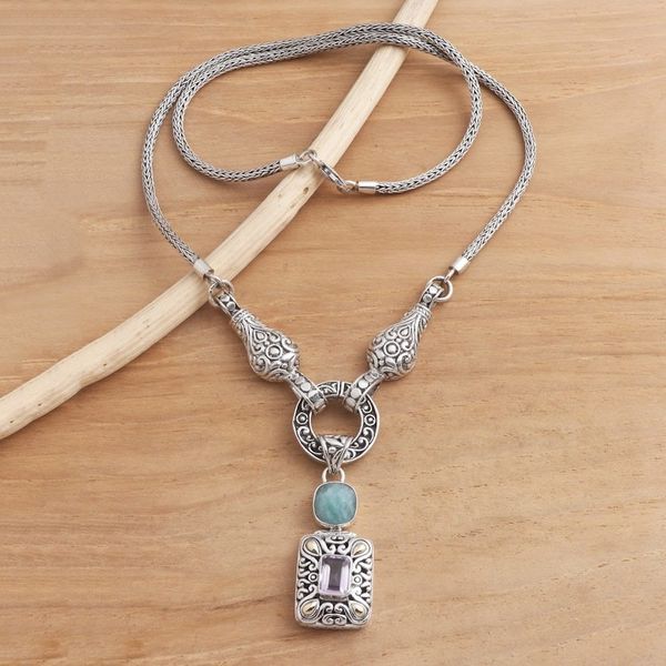 Alternate image for Amazonite and Amethyst Pendant Y-Necklace Gold Plated Accent Royal Table