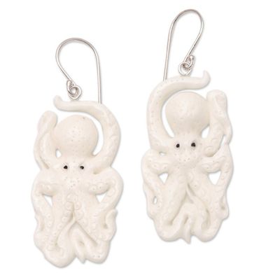 Alternate image for Hand-Carved Octopus Dangle Earrings from Bali Friendly Octopus