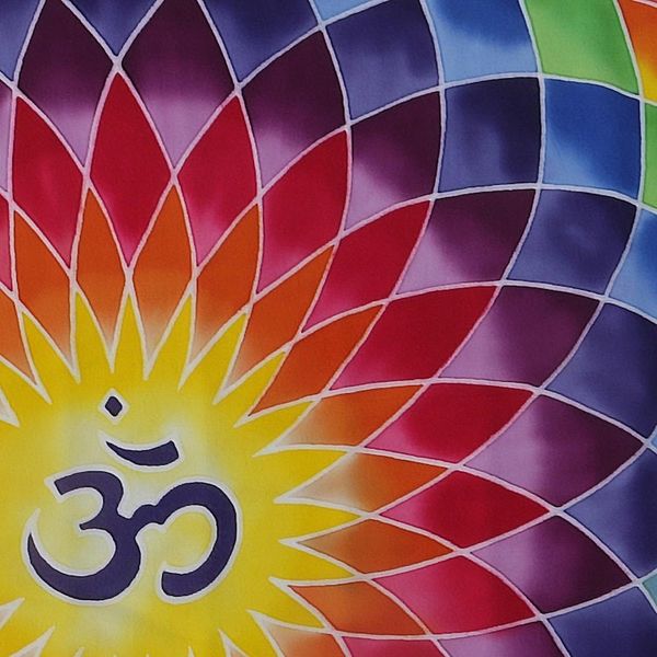 Alternate image for Om-Themed Batik Rayon Wall Hanging in Yellow from Bali Om Dream in Yellow