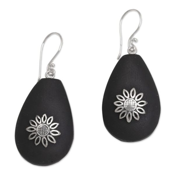 Alternate image for Lava Stone and Sterling Silver Floral Earrings from Bali Pura Petals