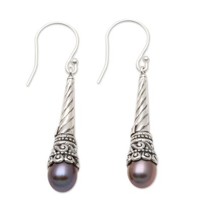 Alternate image for Balinese Handcrafted Cultured Peacock Pearl Earrings Peacock Beacon Glow