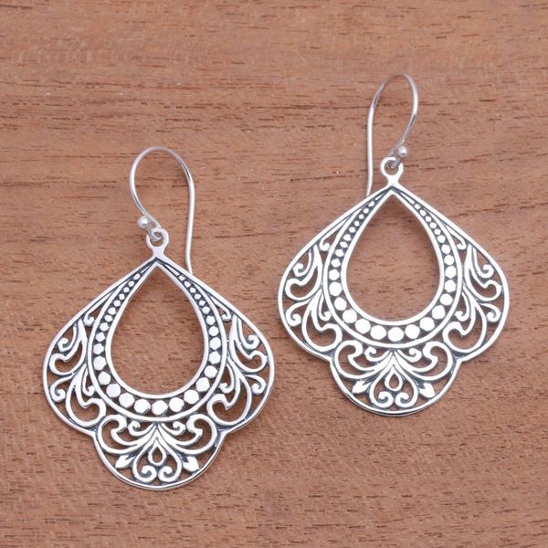 Alternate image for Patterned Sterling Silver Dangle Earrings from Bali Original Elegance
