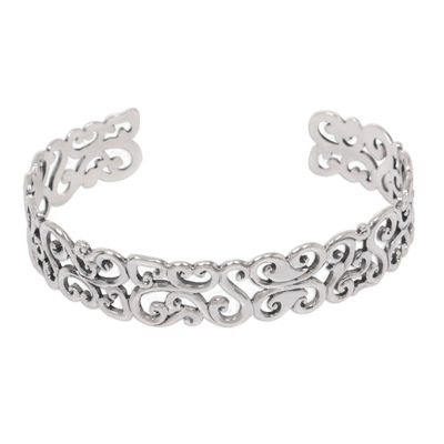 Alternate image for Hand Crafted Sterling Silver Cuff Bracelet with Floral Motif Elegant Fern