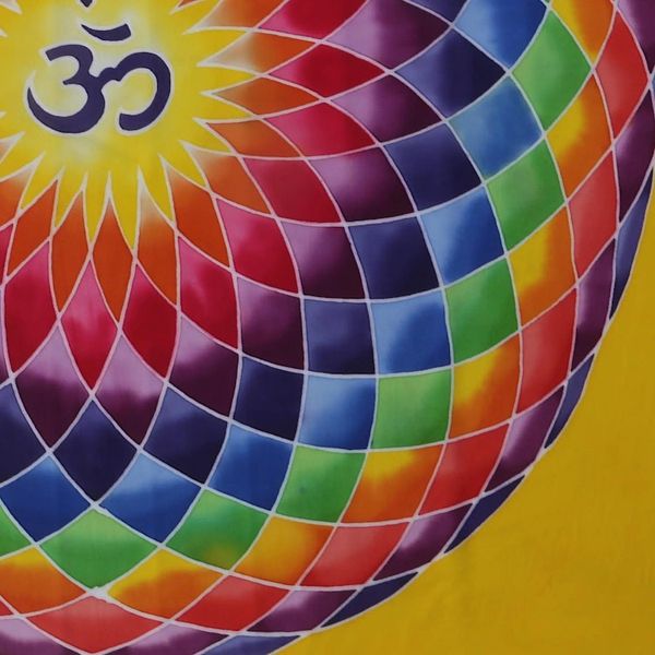 Alternate image for Om-Themed Batik Rayon Wall Hanging in Yellow from Bali Om Dream in Yellow