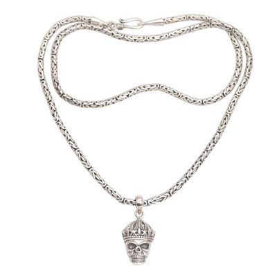 Alternate image for Crowned Skull Sterling Silver Pendant Necklace King Skull