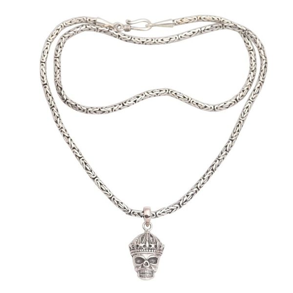 Alternate image for Crowned Skull Sterling Silver Pendant Necklace King Skull