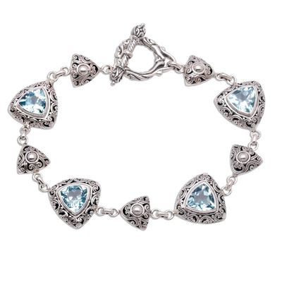 Alternate image for Triangular Blue Topaz Link Bracelet from Bali Triangles of Swirls