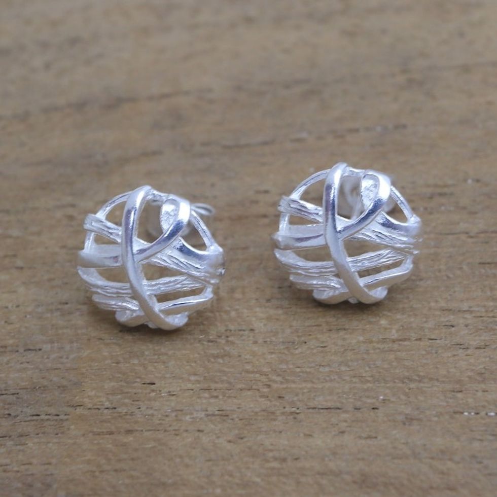 Handcrafted Sterling Silver Stud Earrings from Bali 'Balinese Fabric'