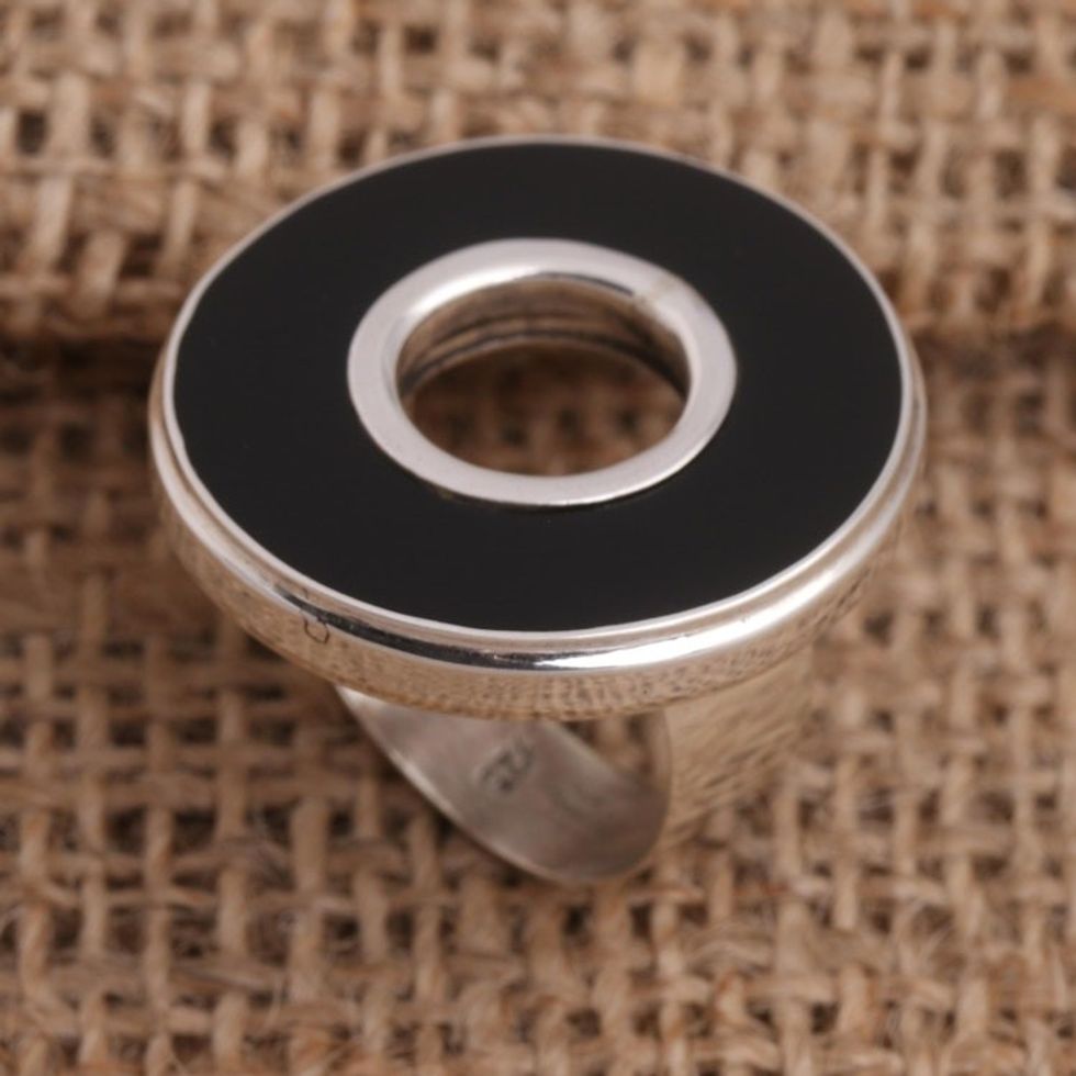 Black Resin and Sterling Silver Cocktail Ring 'In the Round - Black'