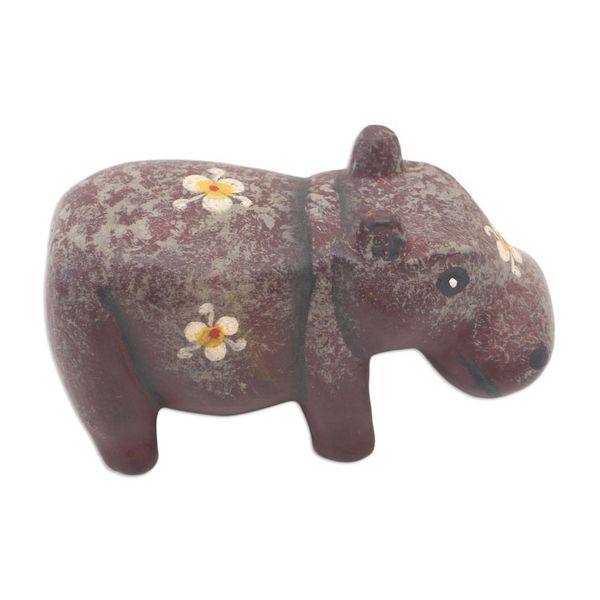 Alternate image for Hippo Wood Figurine Hand-carved  Hand-painted in Indonesia Chubby Hippopotamus