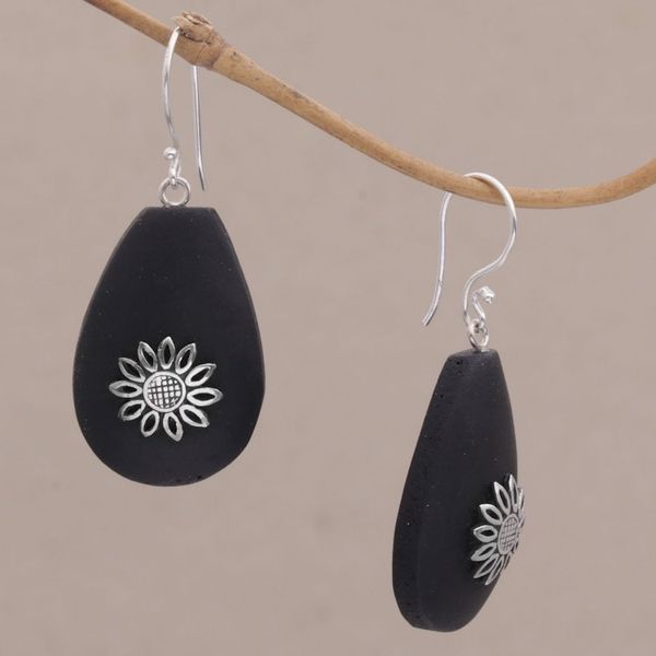 Alternate image for Lava Stone and Sterling Silver Floral Earrings from Bali Pura Petals