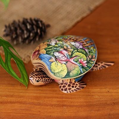 Alternate image for Hand Crafted Wood Jewelry Box Sea Turtle