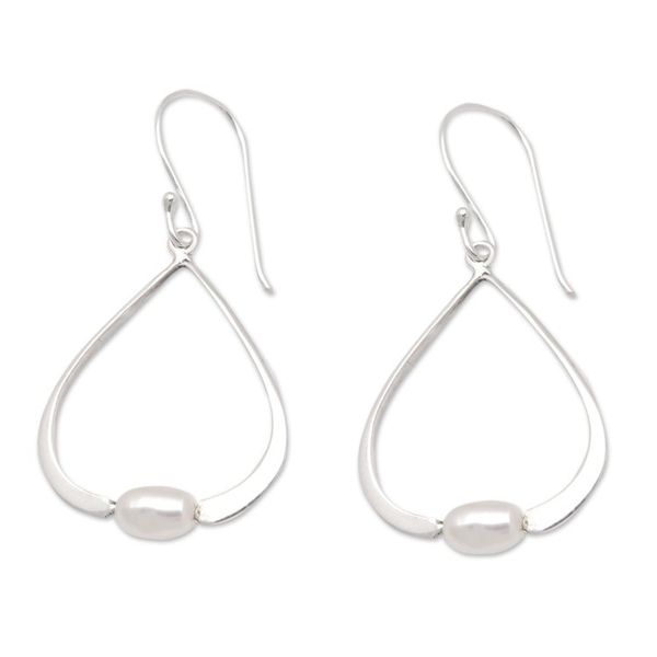 Alternate image for Modern Peach-Toned Cultured Pearl Dangle Earrings Ocean Core