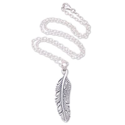 Alternate image for Sterling Silver Feather Pendant Necklace from Bali Virtuous Feather