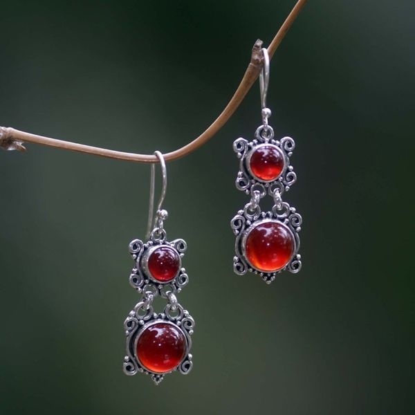 Alternate image for Carnelian Sterling Silver Dangle Earrings Radiant Queen