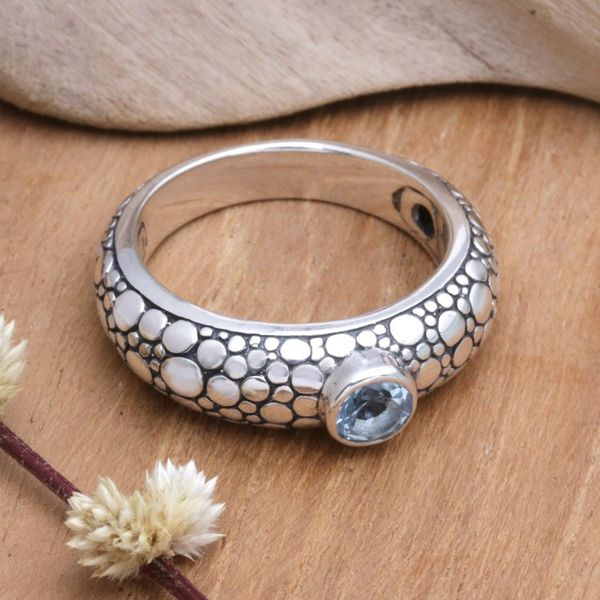 Alternate image for Single Stone Ring with a Faceted Blue Topaz Jewel from Bali Harmonious Ocean
