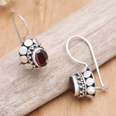 Alternate image for Sterling Silver Drop Earrings with One-Carat Garnet Stones Crimson Mirage
