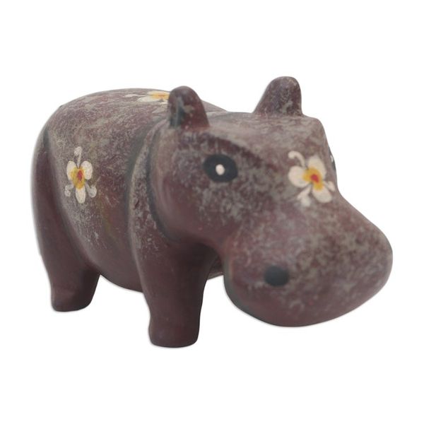 Alternate image for Hippo Wood Figurine Hand-carved  Hand-painted in Indonesia Chubby Hippopotamus