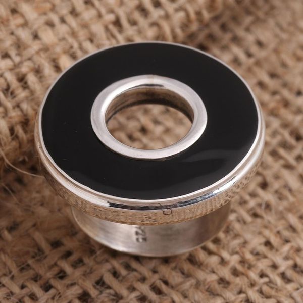 Alternate image for Black Resin and Sterling Silver Cocktail Ring In the Round - Black
