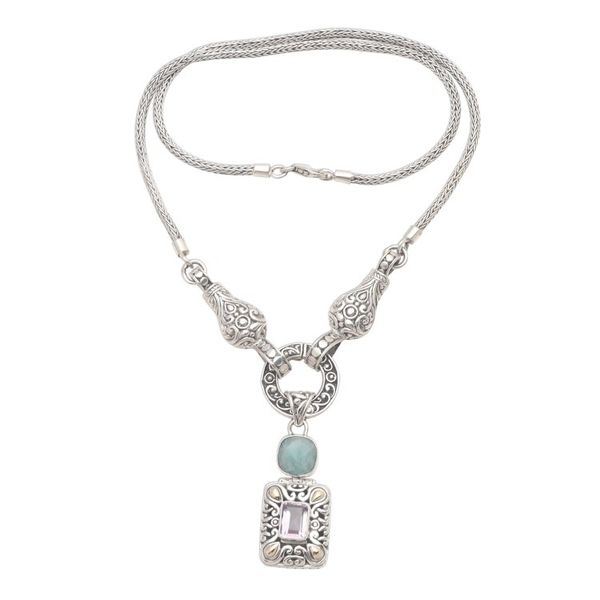 Alternate image for Amazonite and Amethyst Pendant Y-Necklace Gold Plated Accent Royal Table