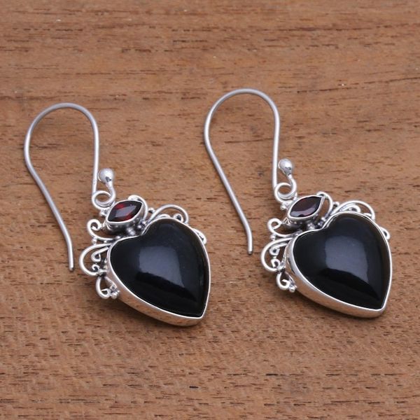 Alternate image for Heart-Shaped Garnet and Horn Dangle Earrings from Bali Dark Passion