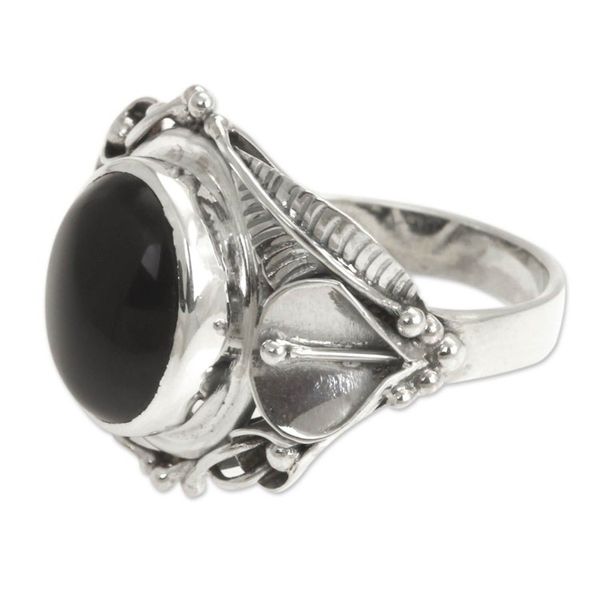 Alternate image for Womens Floral Sterling Silver and Onyx Cocktail Ring Nest of Lilies