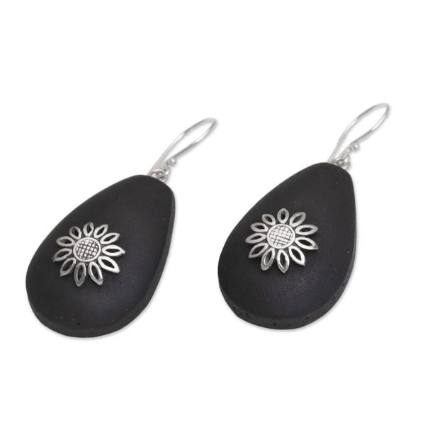 Alternate image for Lava Stone and Sterling Silver Floral Earrings from Bali Pura Petals
